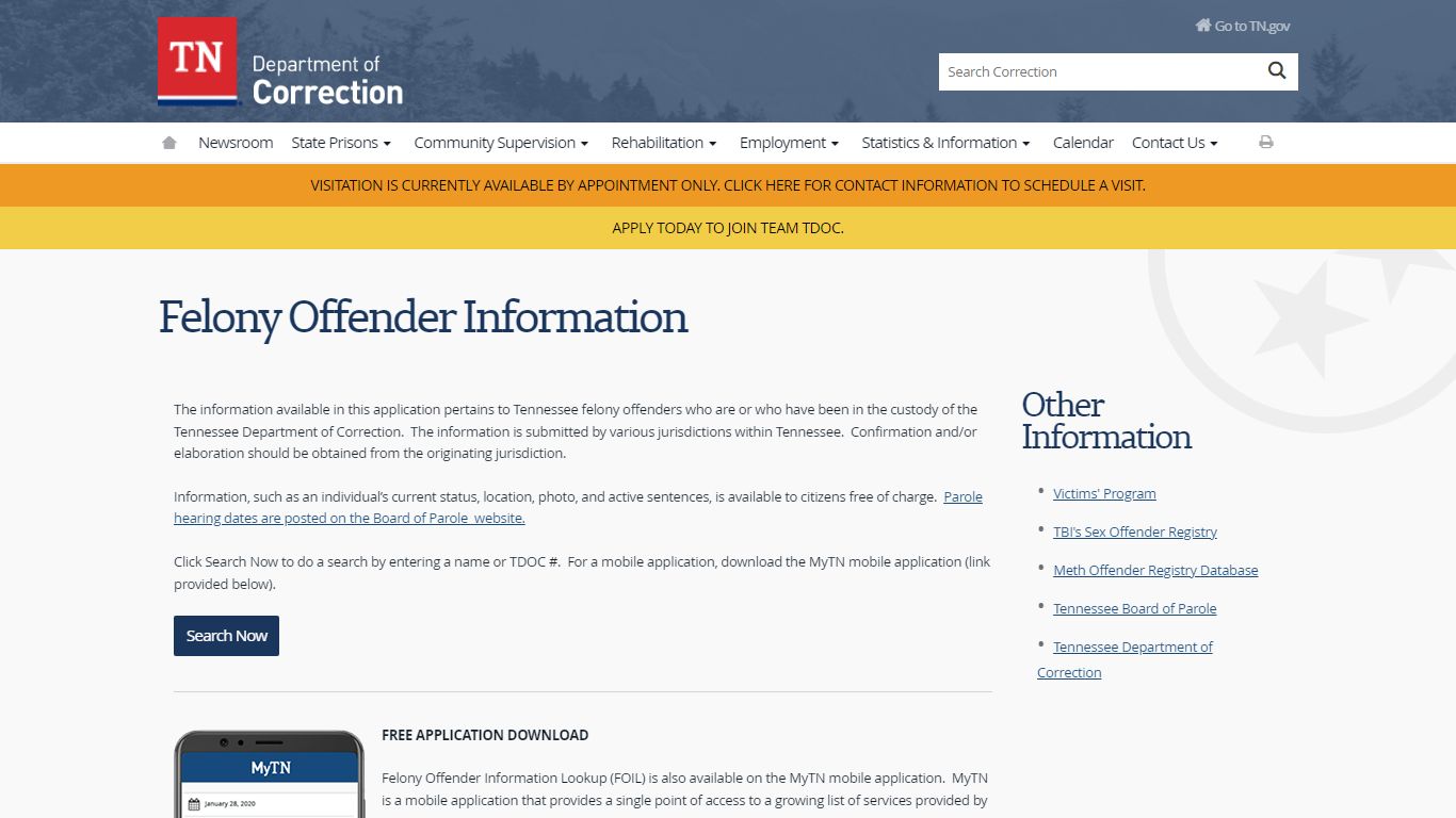 FOIL - Offender Search - TN.gov